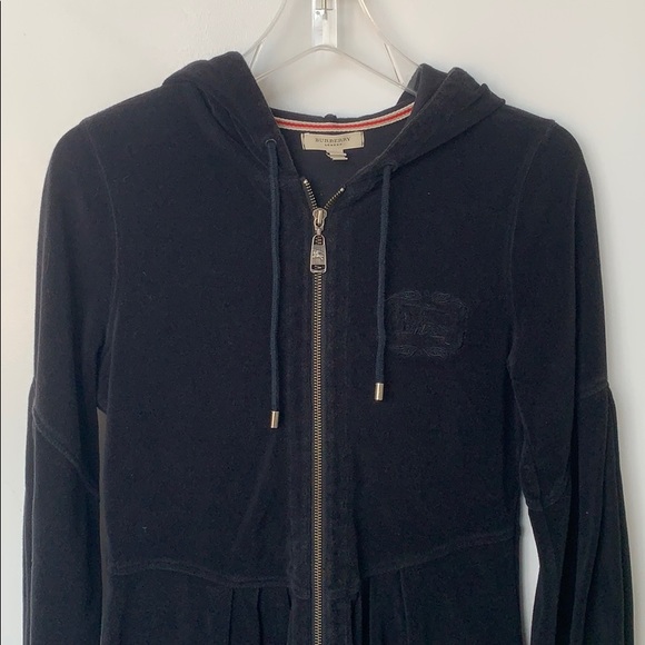 BURBERRY | Black Terry Peplum Zipper Hoodie Medium - Picture 2 of 16